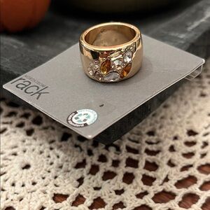 Nordstrom Gold Ring with Amber and Clear Stones